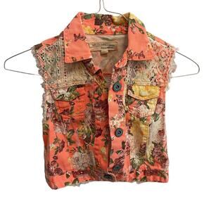 Wyldehart Denim Girls Jacket Orange Floral Lace Back Size XS. RN 141357
